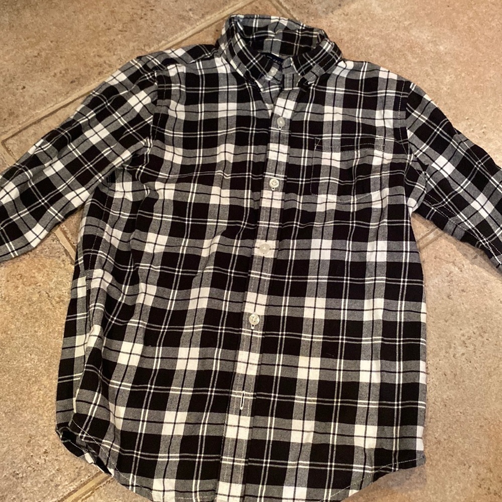 Janie and Jack black plaid button down shirt size 6